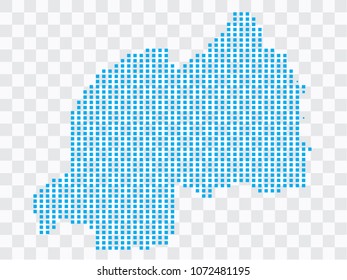Abstract blue map Rwanda of square pixels, isolated on transparent background.Vector eps 10