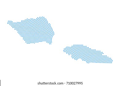 Abstract blue map of Samoa radial dot planet on white background, halftone concept. Vector illustration eps 10.
