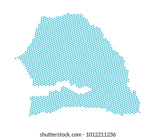 Abstract blue map of Senegal - dots planet, lines, global world map halftone concept. Vector illustration eps 10.