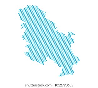 Abstract blue map of Serbia - dots planet, lines, global world map halftone concept. Vector illustration eps 10.