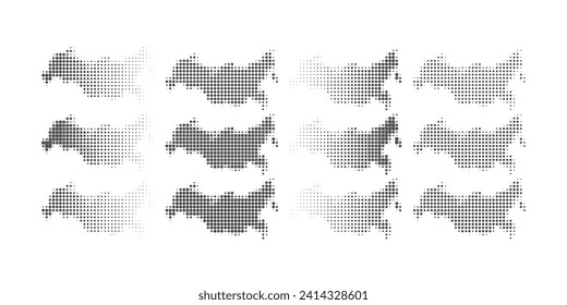 Resumen conjunto de mapas azules de Rusia - el planeta domina, aislado en un fondo transparente

