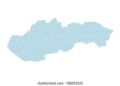 Abstract blue map of Slovakia radial dot planet on white background, halftone concept. Vector illustration eps 10.