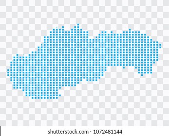 Abstract blue map Slovakia of square pixels, isolated on transparent background.Vector eps 10