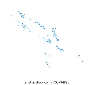 Abstract blue map of Solomon Islands radial dot planet on white background, halftone concept. Vector illustration eps 10.