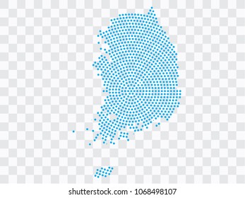 Abstract blue map of South Korea - planet dots planet, isolated on transparent background.Vector eps 10