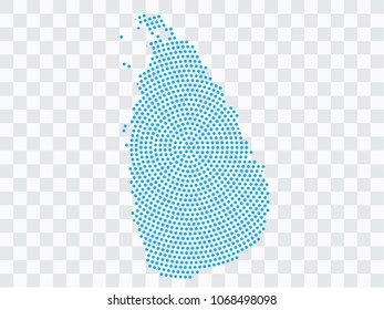 Abstract blue map of Sri Lanka - planet dots planet, isolated on transparent background.Vector eps 10