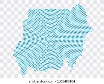 Abstract blue map of Sudan - planet dots planet, isolated on transparent background.Vector eps 10