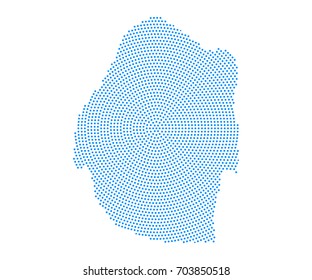 Abstract blue map of Swaziland radial dot planet on white background, halftone concept. Vector illustration eps 10.