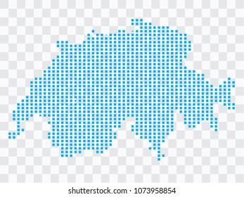 Abstract blue map Switzerland of square pixels, isolated on transparent background.Vector eps 10