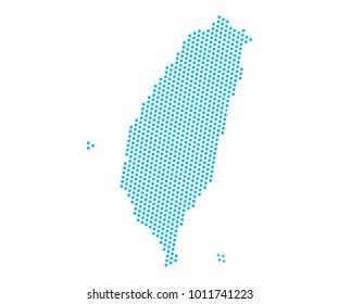 Abstract blue map of Taiwan - dots planet, lines, global world map halftone concept. Vector illustration eps 10.