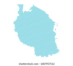 Abstract blue map of Tanzania- dots planet, lines, global world map halftone concept. Vector illustration eps 10.