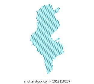Abstract blue map of Tunisia - dots planet, lines, global world map halftone concept. Vector illustration eps 10.