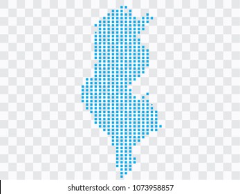 Abstract blue map Tunisia of square pixels, isolated on transparent background.Vector eps 10
