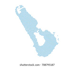 Abstract blue map of Tuvalu radial dot planet on white background, halftone concept. Vector illustration eps 10.