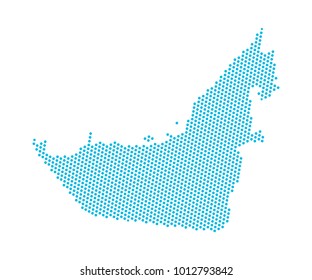 Abstract blue map of United Arab Emirates - UAE dots planet, lines, global world map halftone concept. Vector illustration eps 10.