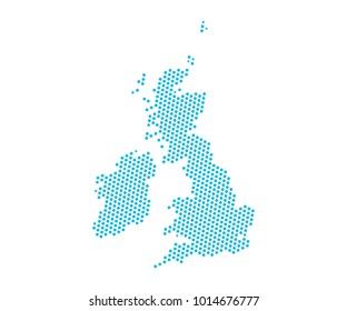 Abstract blue map of United Kingdom UK - dots planet, lines, global world map halftone concept. Vector illustration eps 10.