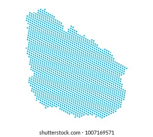 Abstract blue map of Uruguay - dots planet, lines, global world map halftone concept. Vector illustration eps 10.