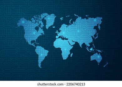 Abstract blue map world digital on Circular Technology white background. Wire frame 3D mesh network line, design sphere, High speed and structure. Vector illustration eps 10.