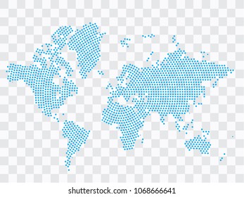 Abstract blue map of World - planet dots planet, isolated on transparent background.Vector eps 10