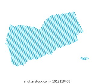 Abstract blue map of Yemen - dots planet, lines, global world map halftone concept. Vector illustration eps 10.