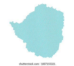 Abstract blue map of Zimbabwe - dots planet, lines, global world map halftone concept. Vector illustration eps 10.