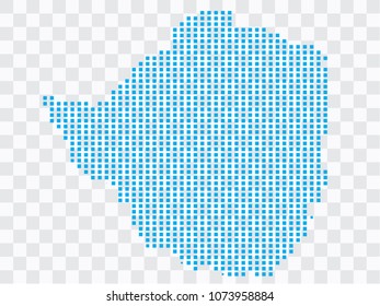 Abstract blue map Zimbabwe of square pixels, isolated on transparent background.Vector eps 10