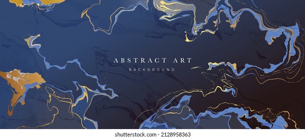 Abstract blue marble texture background. Luxury wallpaper with gold powder and ocean blue watercolor. Elegant marble surface design for banner, covers, wall art, home decor and invitation.