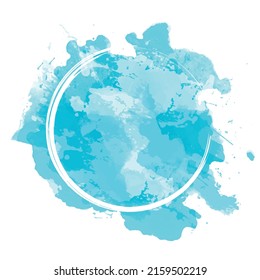 Abstract blue marbled watercolor background with a circular arc of white paint, ideal for an invitation card