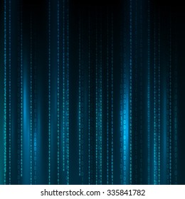 Abstract Blue Matrix Background. Binary Computer Code. Coding / Hacker concept. Vector Background Illustration.