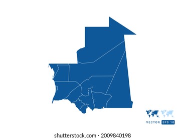 Abstract blue Mauritania map vector on white background.