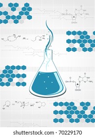 fondo de fórmula médica azul abstracta con frascos de laboratorio