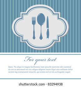 Abstract blue menu with fork, spoon and knife on a blue background with stripes