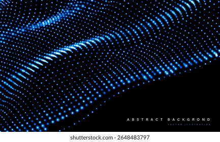 Abstract blue mesh particles wave curve overlap technology network digital on black background vector illustration.