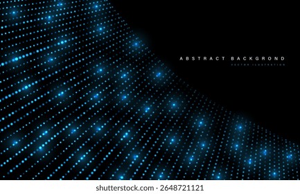 Abstract blue mesh particles wave curve overlap technology network digital on black background vector illustration.