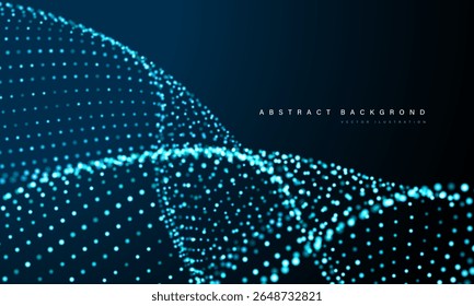 Abstract blue mesh particles wave curve overlap technology network digital on black background vector illustration.