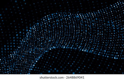 Abstract blue mesh particles wave curve overlap technology network digital on black background vector illustration.