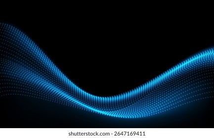 Abstract blue mesh wave 3D geometric on black background vector illustration.