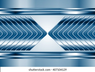 Abstract blue metal tech arrows background. Vector chrome technology design