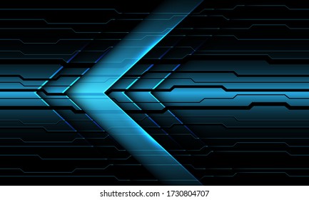 Abstract blue metallic arrow direction on dark circuit cyber pattern design modern futuristic technology background vector illustration.