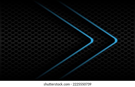 Abstract blue metallic arrow shadow direction geometric dark grey hexagon mesh design modern futuristic background vector illustration.