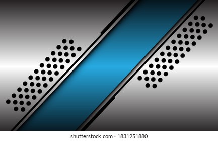 Abstract blue metallic banner slash black line circle mesh on silver design modern luxury futuristic technology background vector illustration.