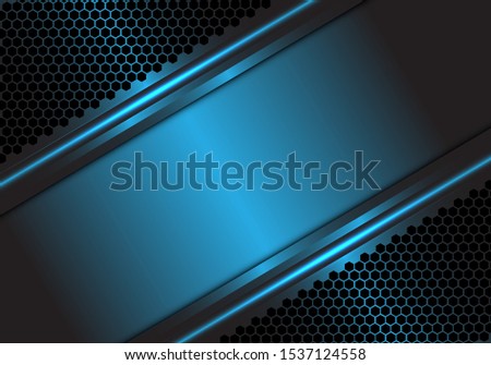 Abstract blue metallic blank space on hexagon mesh design modern luxury futuristic background vector illustration.