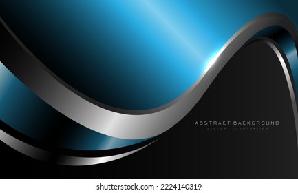 Abstract blue metallic curve with silver line on dark grey design modern luxury futuristic background vector illustration.