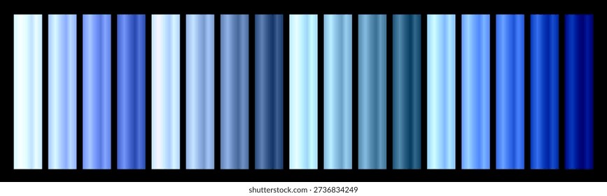 Abstract blue metallic gradient texture set. Vertical stripes in multiple shades for background, tech design, UI mockup