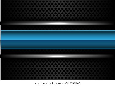 Abstract blue metallic label silver line overlap on dark gray circle mesh design modern luxury futuristic background vector illustration.