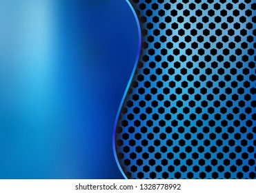 Abstract blue metallic metal background made from hexagon pattern texture with curve sheet iron. Geometric texture. Vector illustration