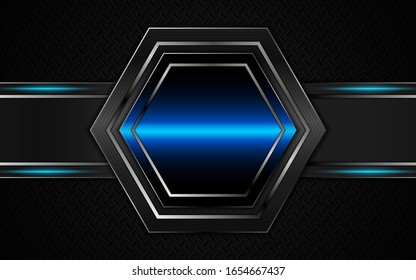 Textura de forma metálica azul abstracta en el diseño de estilo de fondo negro. Diseño de estilo de la tecnología de plantillas vectoriales para uso de portada de elementos, banner, folleto, volante, póster, papel tapiz, tarjeta, presentación