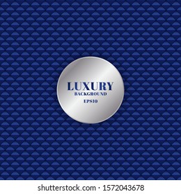 Abstract blue metallic square mesh pattern background and texture with silver circle frame. Luxury style. Vector illustration