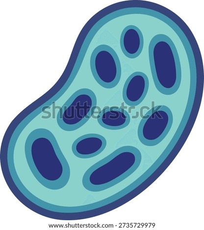 Abstract blue microbe shape with darker internal spots representing cellular components