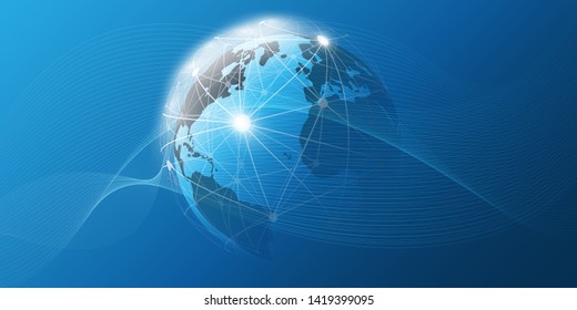 Abstract Blue Minimal Style Cloud Computing, Networks Structure, Telecommunications Concept Design, Network Connections, Transparent Wavy Geometric Mesh - Vector Illustration